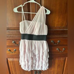 Light Pink Asymmetrical Dress with Black Waistband